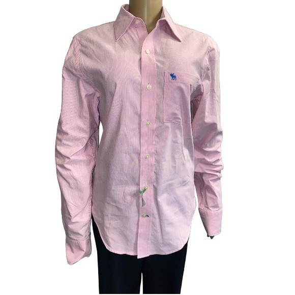 Abercrombie & Fitch Shirt button up long sleeve Casual pink 100% Cotton size M - Picture 9 of 12